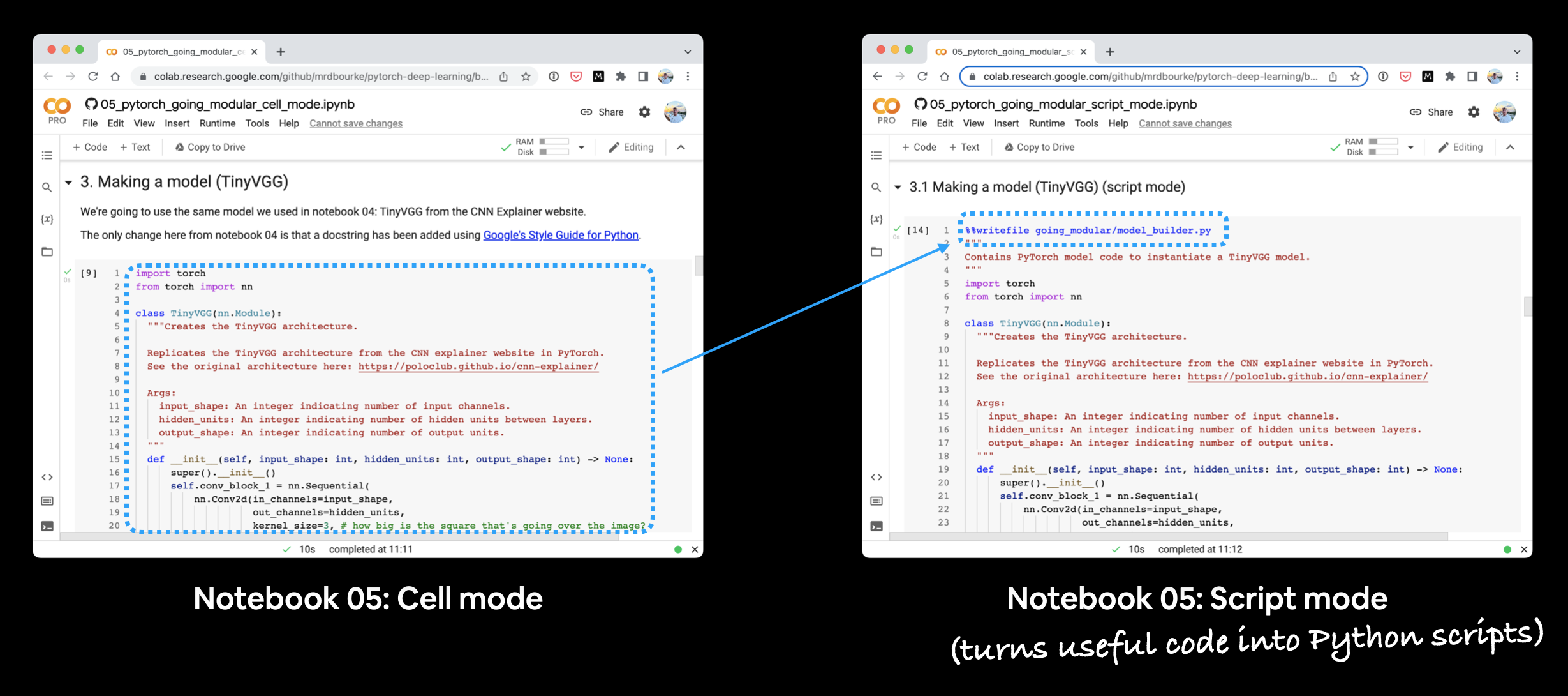 running cell mode notebook vs a script mode notebook