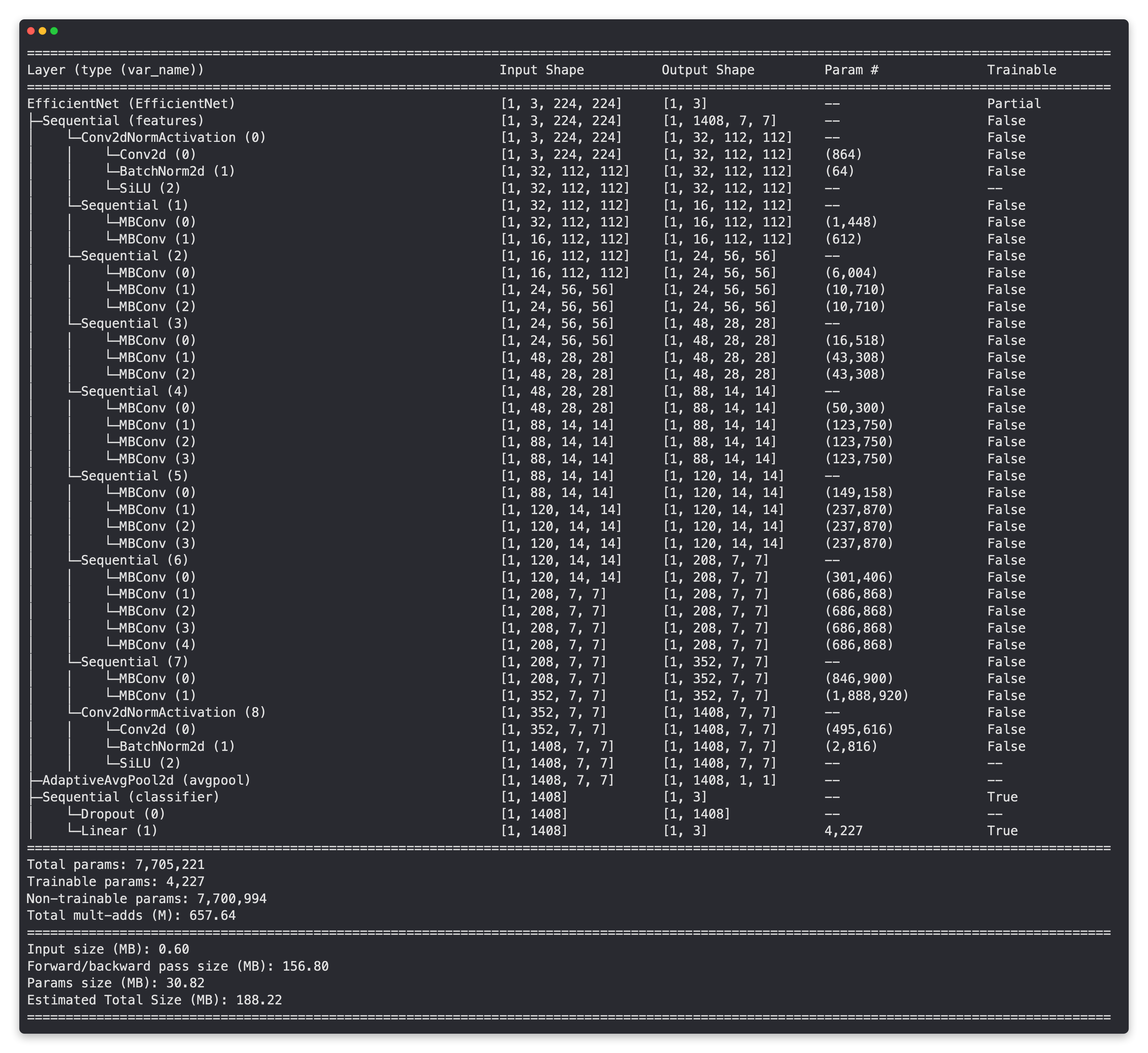 effnetb2 feature extractor model summary